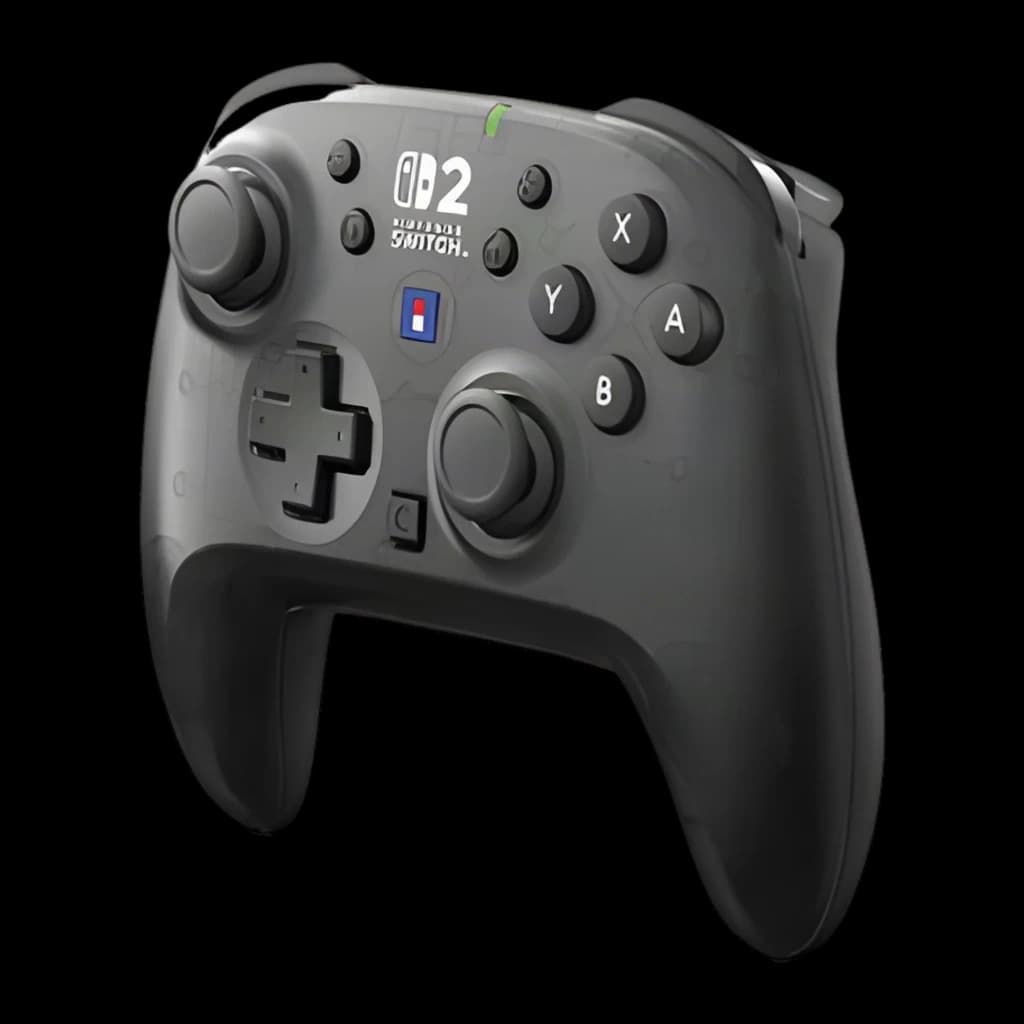 Hori HORIPAD Wireless noir, vue avant en angle: boutons ABXY, joysticks, croix directionnelle et logo Nintendo Switch 2