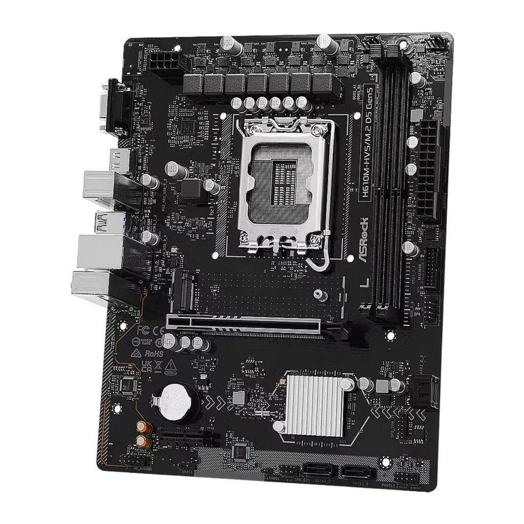 ASRock H610M-HVS/M.2 D5 Gen5 128GB noir, vue de face avec boîte: carte mère mATX Socket 1700 et son emballage - Ítem2