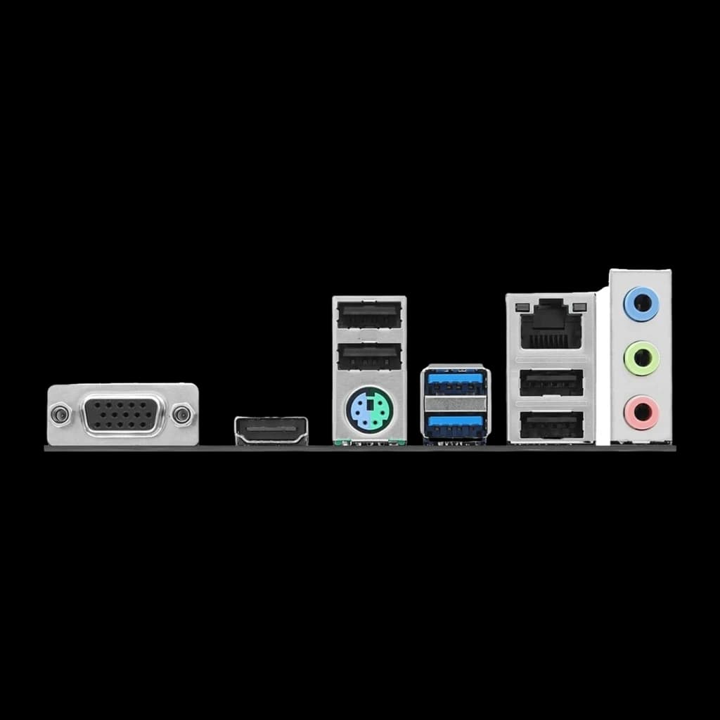 ASRock H610M-HVS/M.2 D5 Gen5 128GB mATX, panneau arrière: VGA, HDMI, PS/2, USB 3.0, RJ45 et prises audio