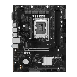 ASRock H610M-HVS/M.2 D5 Gen5 128GB mATX, vue de face: PCB noir avec socket LGA1700, slots DDR5 et slot PCIe