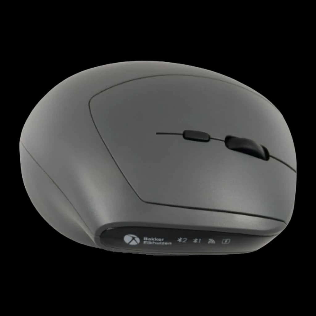 BakkerElkhuizen MidWay Vertical Inalámbrico Zurdos Gris Negro, vista superior lateral: rueda y botones negros, panel frontal