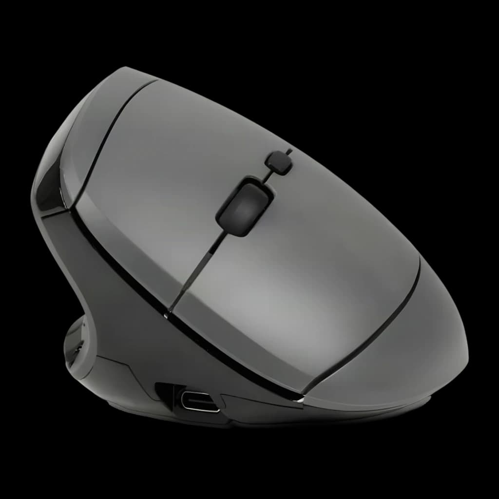 BakkerElkhuizen MidWay Vertical Inalámbrico Zurdos Gris Negro, vista lateral: rueda de scroll, botones y puerto USB-C