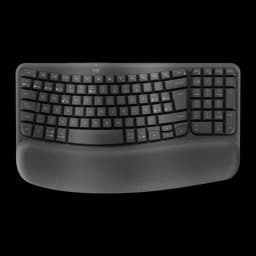 Logitech Wave Keys Inalámbrico Ergonómico QWERTY Grafito, vista superior: diseño ondulado, teclas y reposamuñecas acolchado