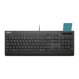 Lenovo Teclado Smartcard Wired Keyboard II USB Preto, vista superior: teclado completo com leitor de smartcard azul no canto