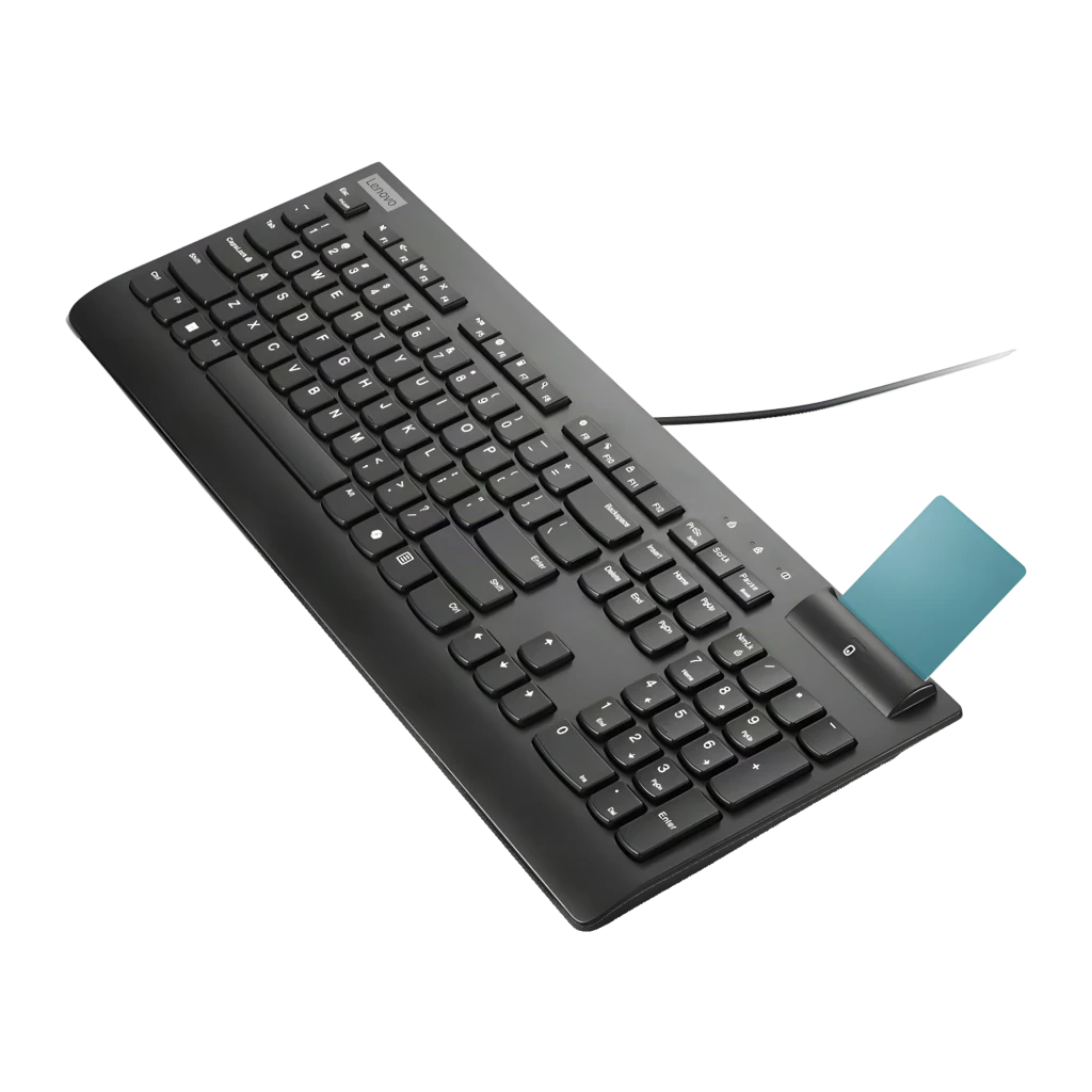 Lenovo Clavier Smartcard Wired Keyboard II USB Noir, vue de dessus: clavier complet avec lecteur de carte à puce bleu - Ítem4