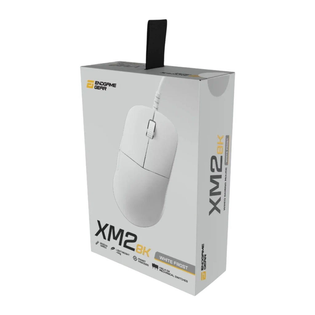 Endgame Gear XM2 8K blanc, vue du dessus: boutons principaux, molette de défilement et câble tressé - Ítem4