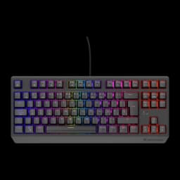 Genesis Thor 230 TKL QWERTY Espagnol noir, vue de dessus: rétroéclairage RGB multicolore sur les touches et disposition TKL