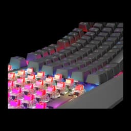 Genesis Clavier Gaming Thor 230 TKL QWERTY Noir, détail: switches mécaniques rouges avec éclairage RGB multicolore sous