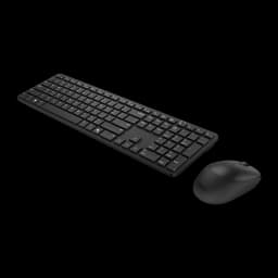 Dell Pack Teclado Ratón Pro 5 KM526 QWERTY negro, vista diagonal: teclado completo y ratón negro sobre fondo oscuro