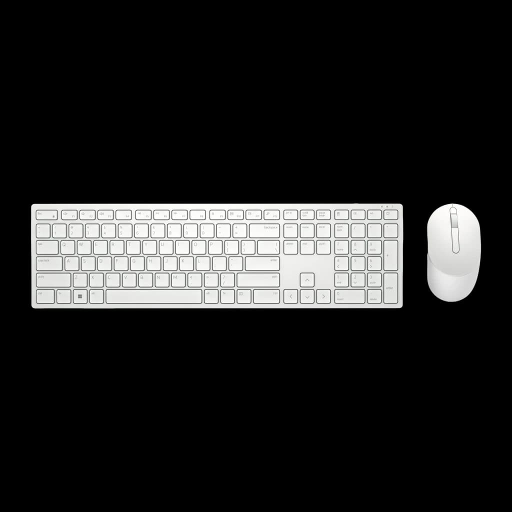 Dell Teclado y ratón Pro KM5221W Español Blanco, vista superior: conjunto completo teclado y ratón inalámbricos blancos
