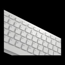 Dell Teclado y ratón Pro KM5221W Español Blanco, detalle diagonal: teclas de función y zona central con iconos multimedia