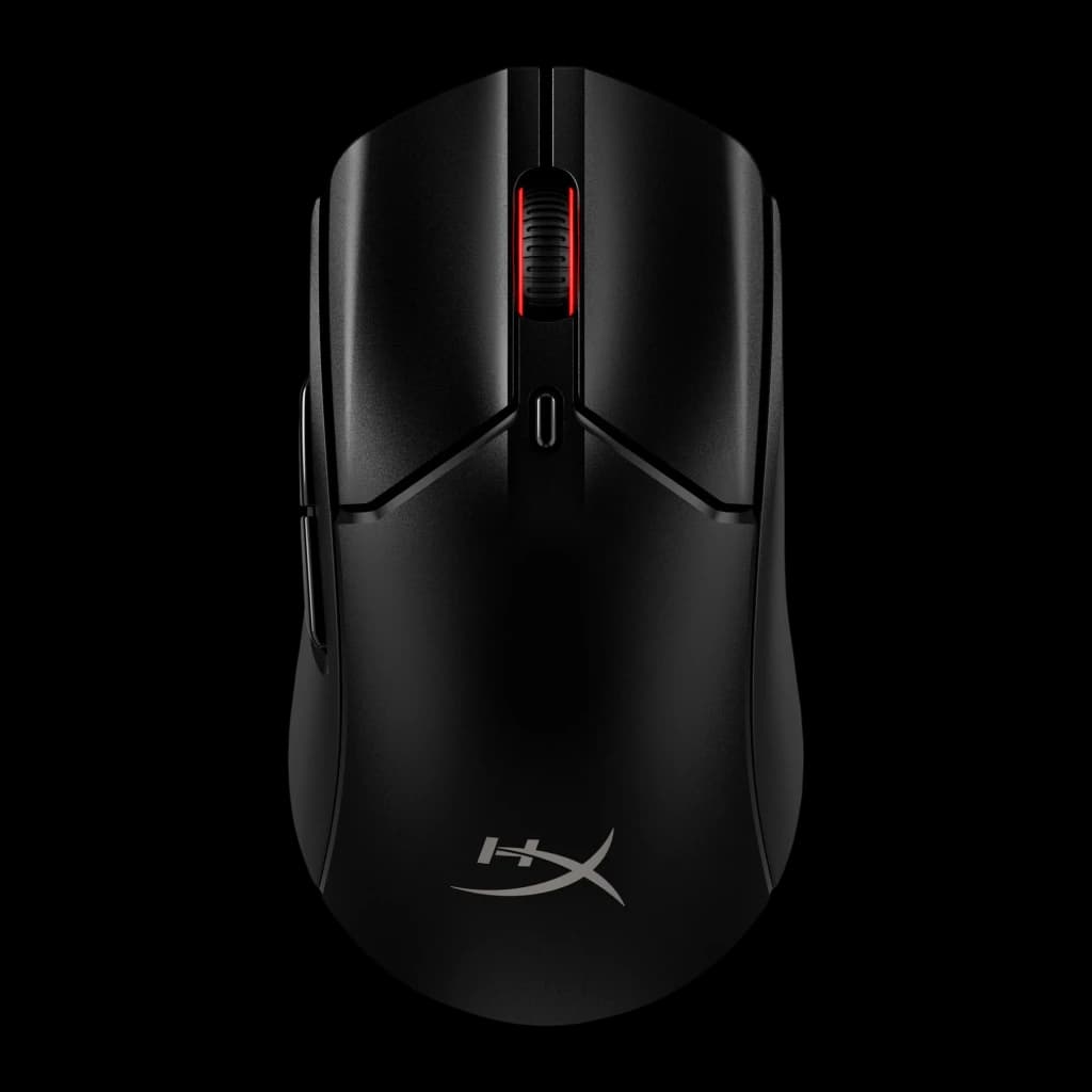 HyperX Pulsefire Haste 2 Inalámbrico Negro, vista superior: rueda roja, botones principales y logo HX en la palma