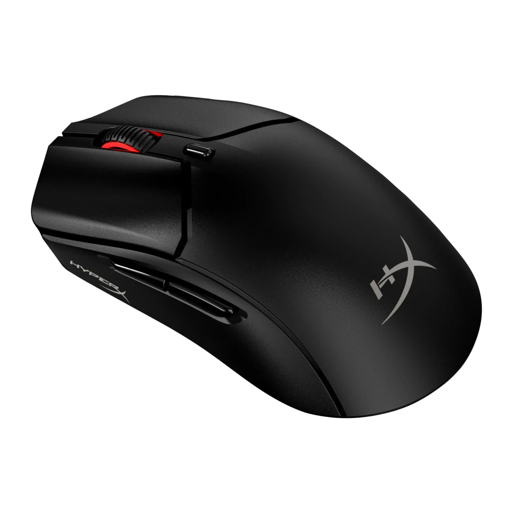 HyperX Pulsefire Haste 2 Sans Fil Noir, vue du dessus: molette rouge, boutons principaux et logo HX sur le repose-paume - Ítem1