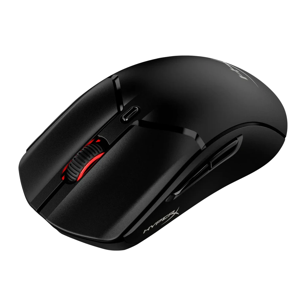 HyperX Pulsefire Haste 2 Sans Fil Noir, vue du dessus: molette rouge, boutons principaux et logo HX sur le repose-paume - Ítem2