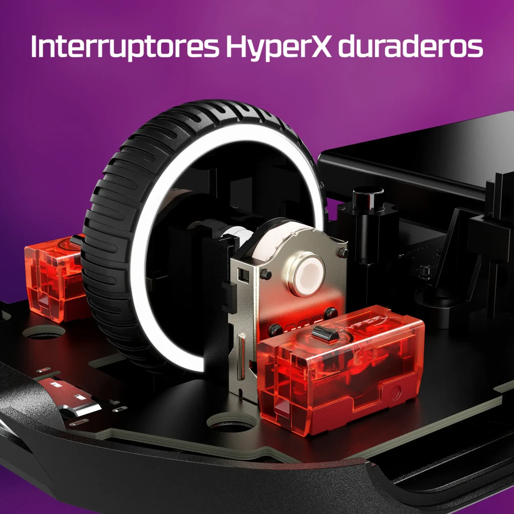 HyperX Pulsefire Haste 2 Sans Fil Noir, vue du dessus: molette rouge, boutons principaux et logo HX sur le repose-paume - Ítem3