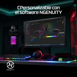 HyperX Pulsefire Haste 2 Wireless negro, lifestyle: software NGENUITY en monitor con setup gaming RGB
