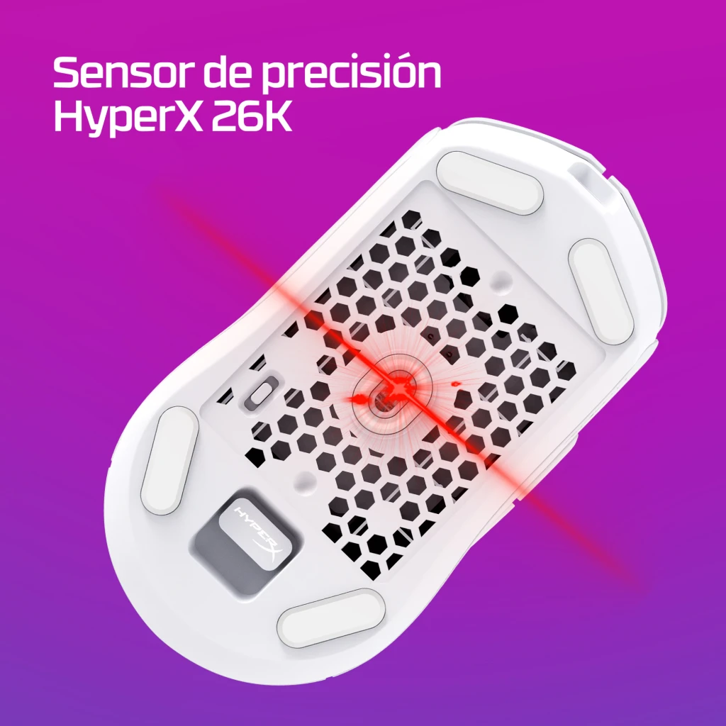 HyperX Pulsefire Haste 2 Sans Fil Noir, vue du dessus: molette rouge, boutons principaux et logo HX sur le repose-paume - Ítem5