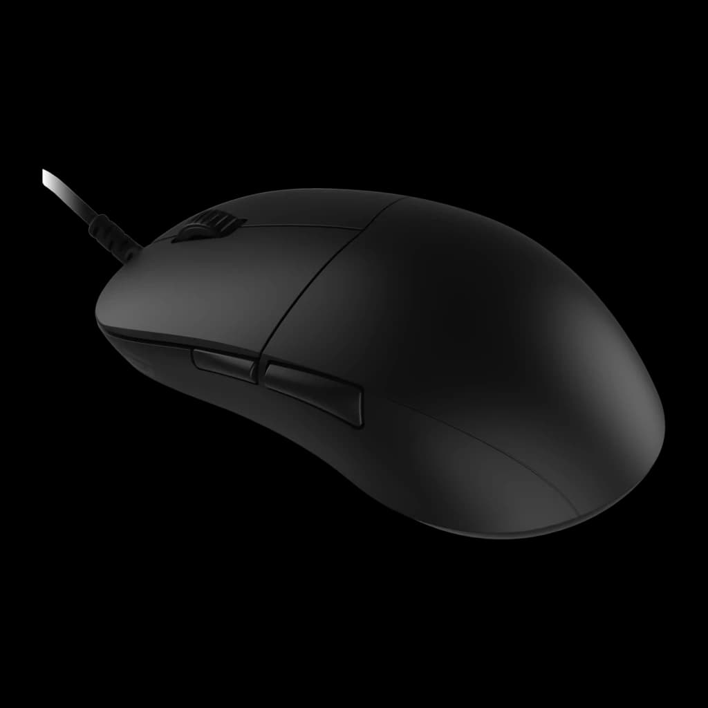 Endgame Gear XM2 8k v2 negro, vista frontal lateral: botones laterales izquierdos y cable trenzado destacados