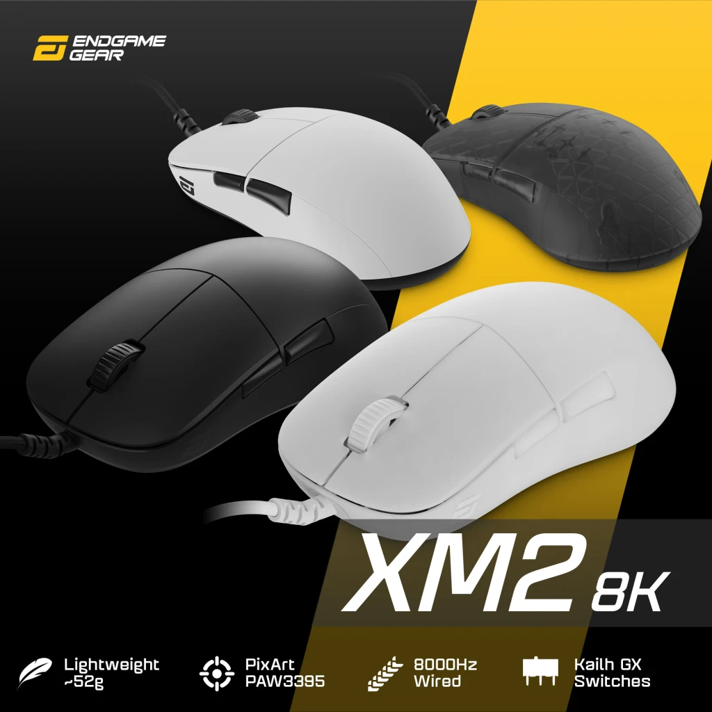 Endgame Gear XM2 8k v2 noir, vue du dessus: forme symétrique, molette centrale et câble tressé - Ítem5