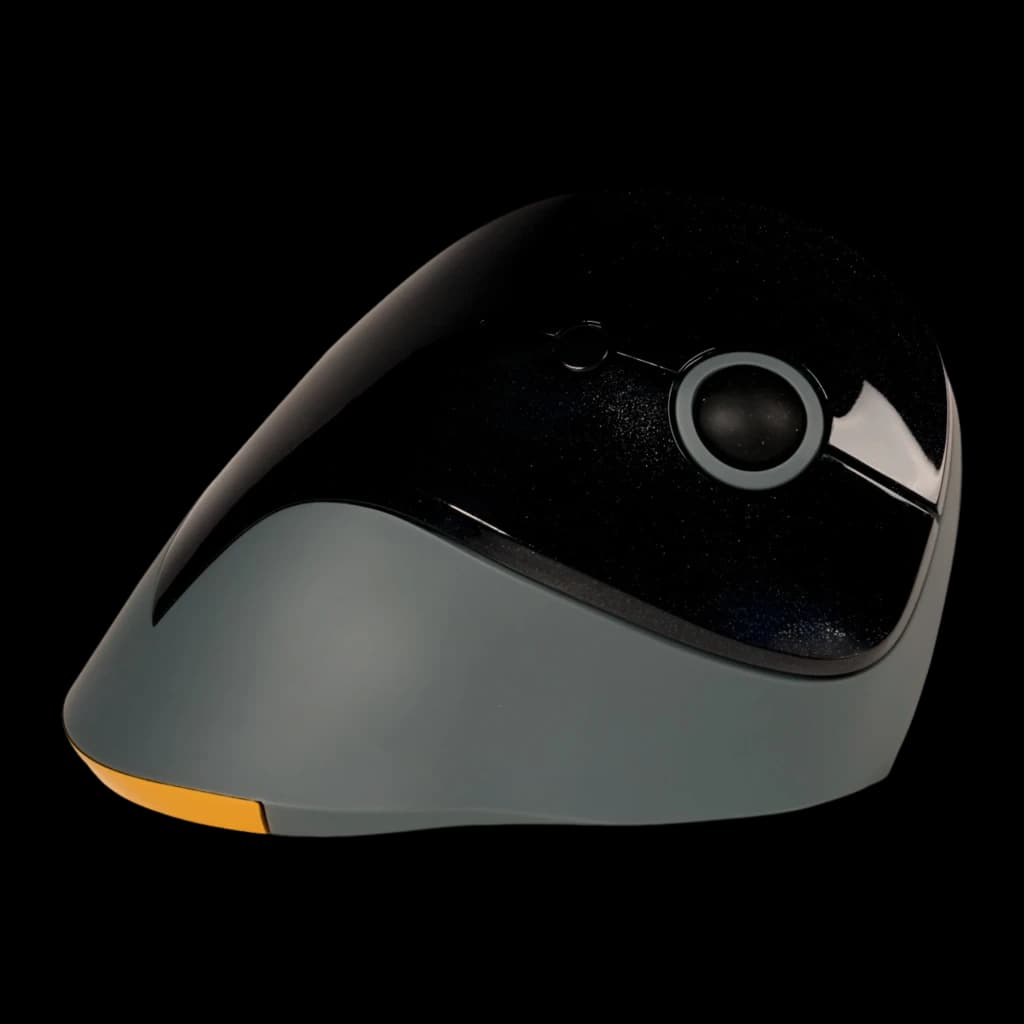 BakkerElkhuizen PRF Wireless negro gris oscuro, vista lateral: perfil ergonómico vertical con rueda de scroll y acento