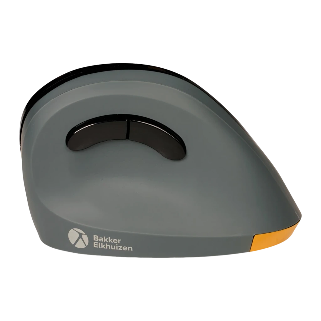 BakkerElkhuizen PRF Wireless preto cinza escuro, vista lateral: perfil ergonómico vertical com roda de scroll e acento - Item1