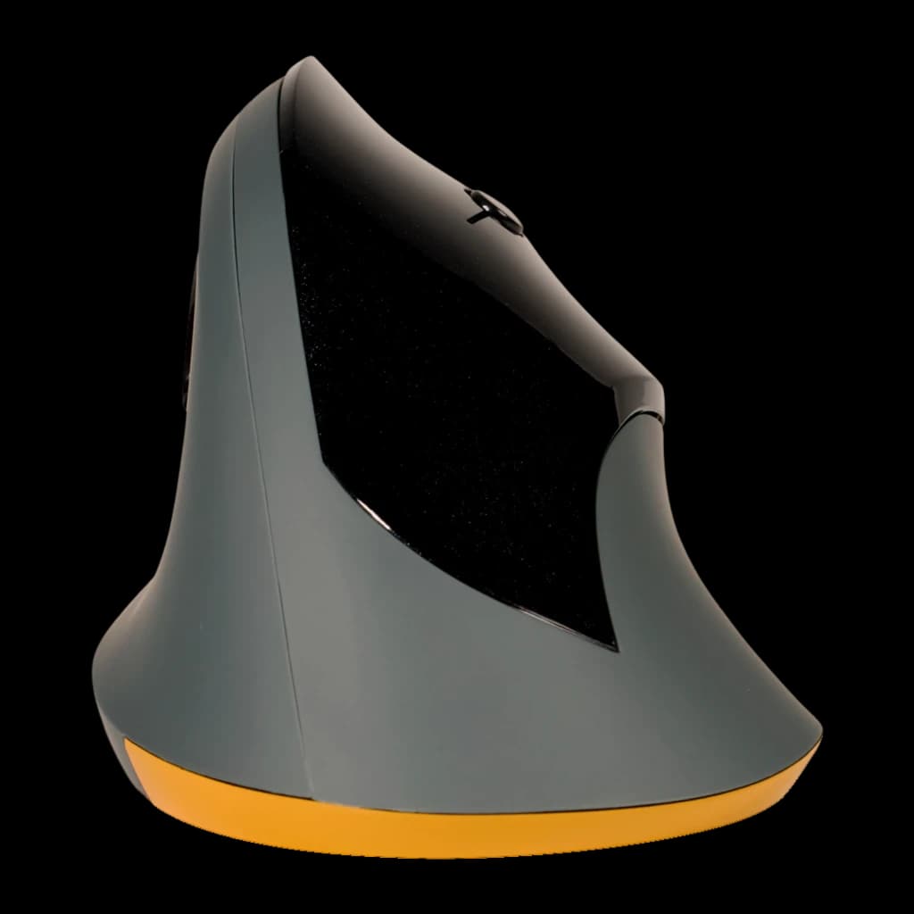 BakkerElkhuizen PRF Wireless negro gris oscuro, vista frontal-lateral: perfil ergonómico vertical, base naranja y rueda