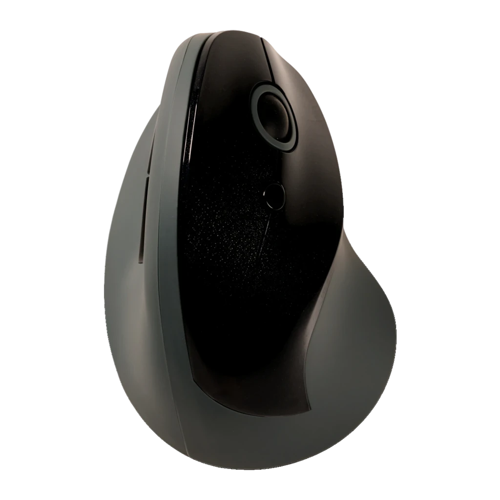 BakkerElkhuizen PRF Wireless preto cinza escuro, vista lateral: perfil ergonómico vertical com roda de scroll e acento - Item4