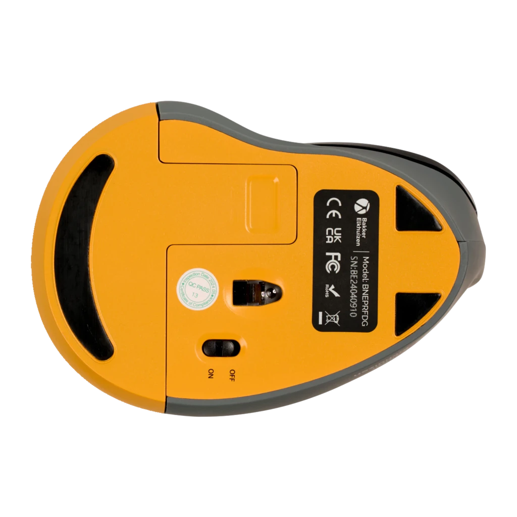 BakkerElkhuizen PRF Wireless preto cinza escuro, vista lateral: perfil ergonómico vertical com roda de scroll e acento - Item6