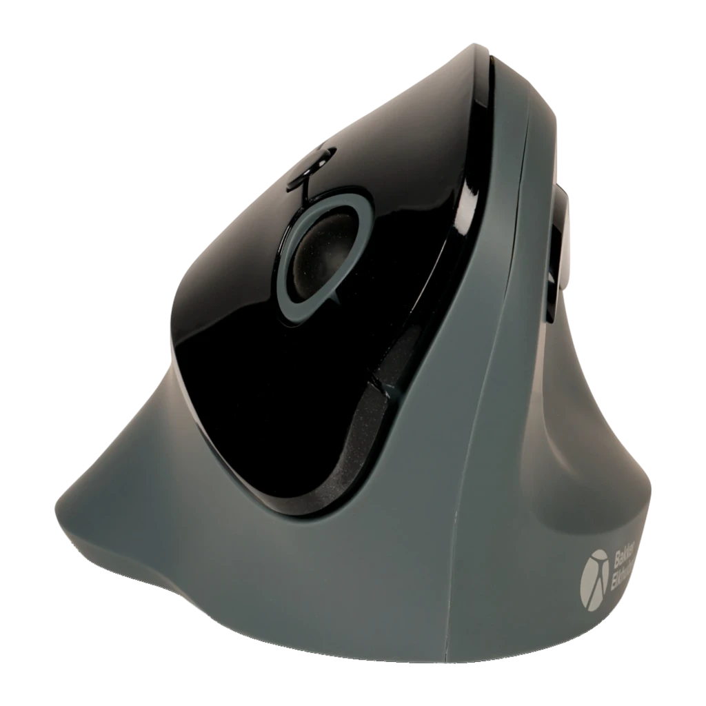 BakkerElkhuizen PRF Wireless preto cinza escuro, vista lateral: perfil ergonómico vertical com roda de scroll e acento - Item7