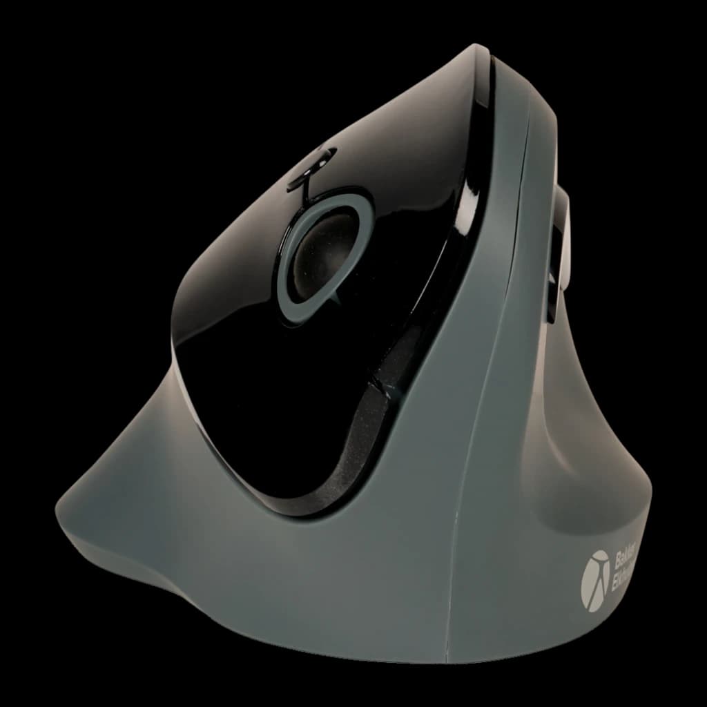 BakkerElkhuizen Ratón vertical PRF Wireless negro gris oscuro, vista frontal-lateral: rueda de scroll y botones laterales