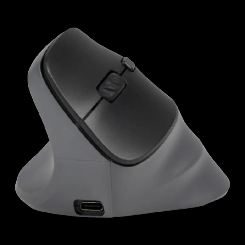 BakkerElkhuizen PRF Pro 3 Negro Gris oscuro, vista frontal-inferior: puerto USB-C en la base y rueda de desplazamiento