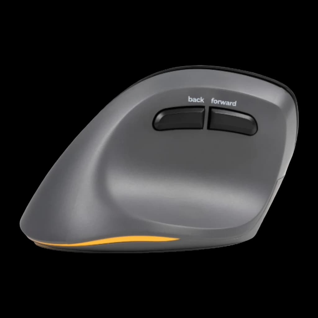 BakkerElkhuizen PRF Pro 3 Negro Gris oscuro, vista superior lateral: botones back forward y franja LED naranja inferior