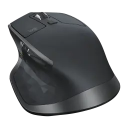Logitech Rato MX Master 2S Grafite, vista lateral-superior: roda de deslocamento, botões laterais e indicadores LED verdes