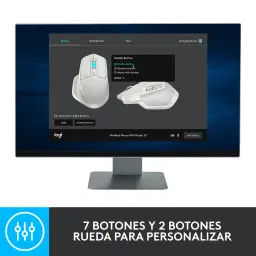 Logitech Rato MX Master 2S Grafite, software: app Logi Options em monitor com opções de botões personalizáveis
