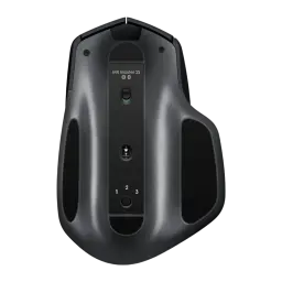 Logitech Rato MX Master 2S Grafite, vista inferior: sensor óptico, seletor de 3 dispositivos e patins de deslizamento