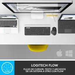 Logitech Rato MX Master 2S Grafite, vista superior: rato em secretária com teclado, Mac e Surface, função Logitech Flow