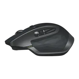 Logitech Rato MX Master 2S Grafite, vista lateral direita: roda de deslocamento, botões laterais e indicadores LED verdes