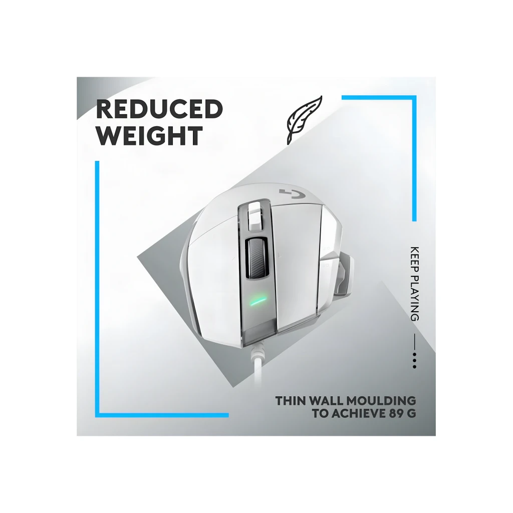 Logitech G502 X HERO 25K blanco, vista superior: rueda de scroll, botones laterales y logo G visibles - Ítem7