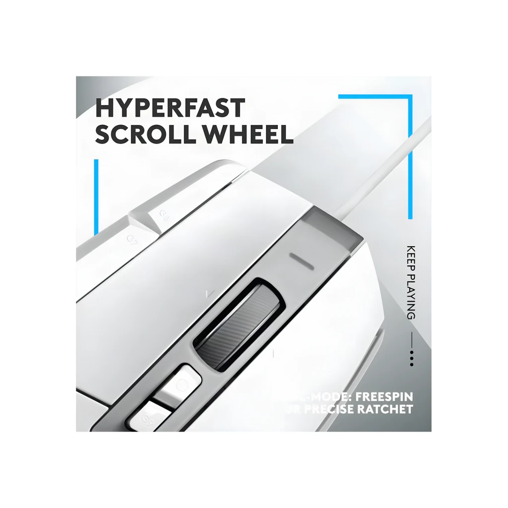 Logitech G502 X HERO 25K blanco, vista superior: rueda de scroll, botones laterales y logo G visibles - Ítem8