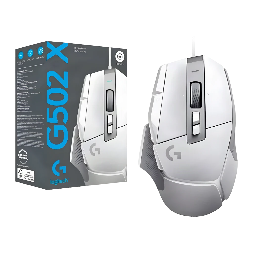 Logitech G502 X HERO 25K blanco, vista superior: rueda de scroll, botones laterales y logo G visibles - Ítem4