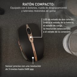 Cherry Kit clavier souris DW 9100 Slim noir, infographie: souris compacte avec LED d'état et détails cuivrés vue de dessus