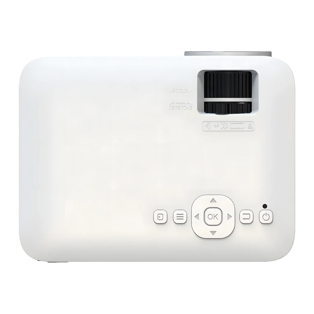 Philips Projetor NeoPix 100 LCD Branco, vista frontal lateral: lente iluminada, grelha de ventilação e portas laterais - Item4