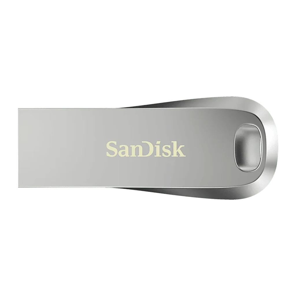 SanDisk Ultra Luxe 256GB USB-C plata, vista lateral: conector USB-C desplegado y aro llavero en cuerpo metálico - Ítem2