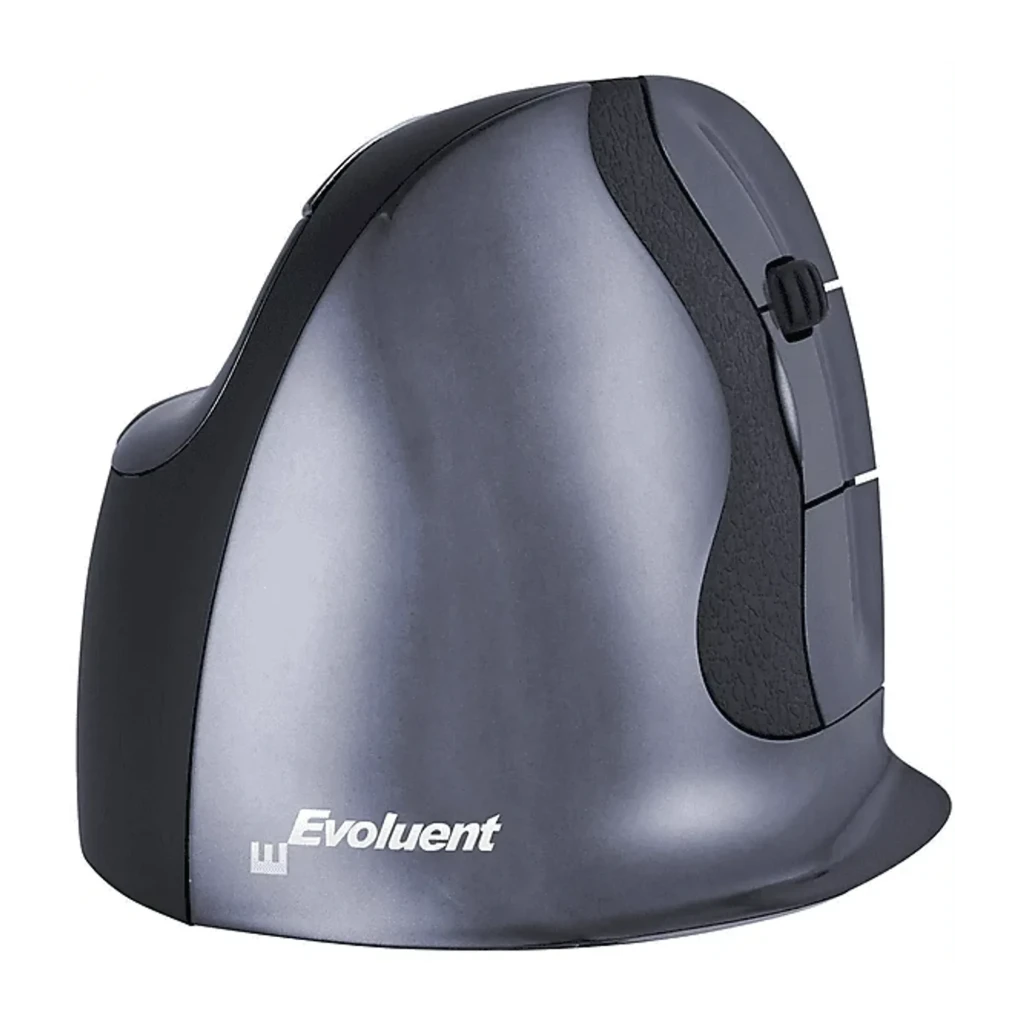 Evoluent Vertical Mouse D Médio com fio Preto Cinza, vista frontal: formato ergonómico vertical, roda de scroll e botões - Item1