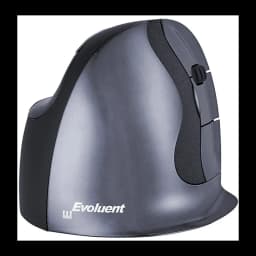 Evoluent Vertical Mouse D Mediano con Cable Negro Gris, vista lateral: perfil ergonómico vertical, rueda de scroll y botones