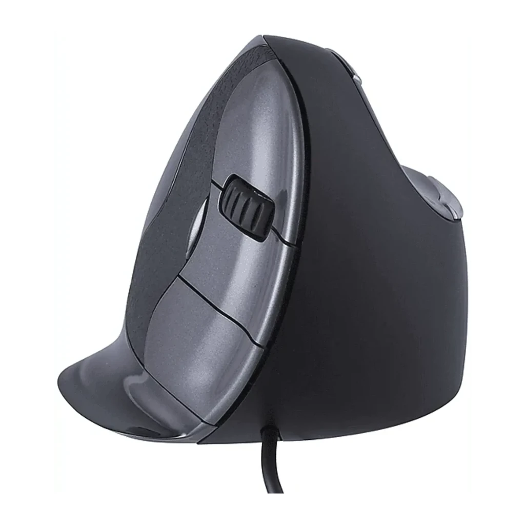 Evoluent Vertical Mouse D Médio com fio Preto Cinza, vista frontal: formato ergonómico vertical, roda de scroll e botões - Item2
