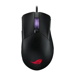 ASUS ROG Gladius III 19000 DPI Noir, vue dessus: molette éclairée en violet et logo ROG rouge