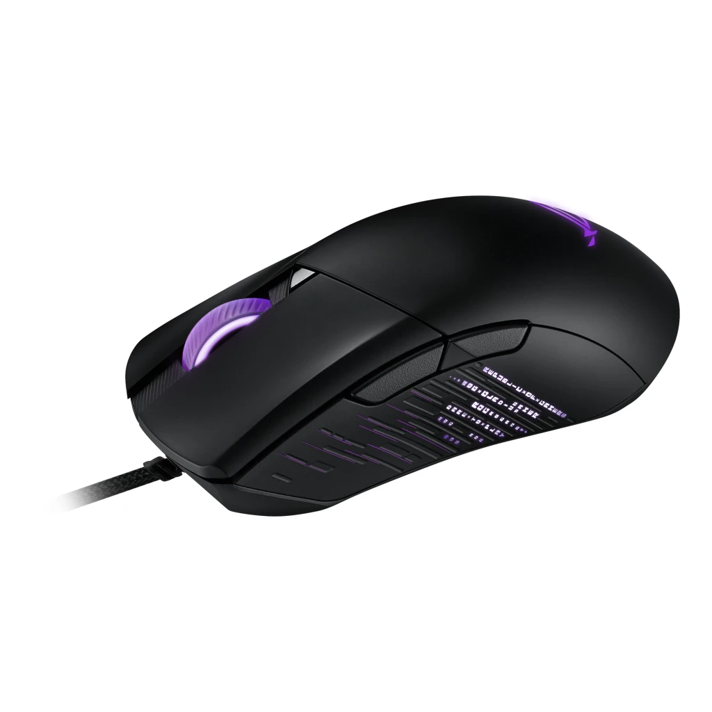 ASUS ROG Gladius III 19000 DPI Preto, vista superior: roda com iluminação roxa e logótipo ROG vermelho - Item2