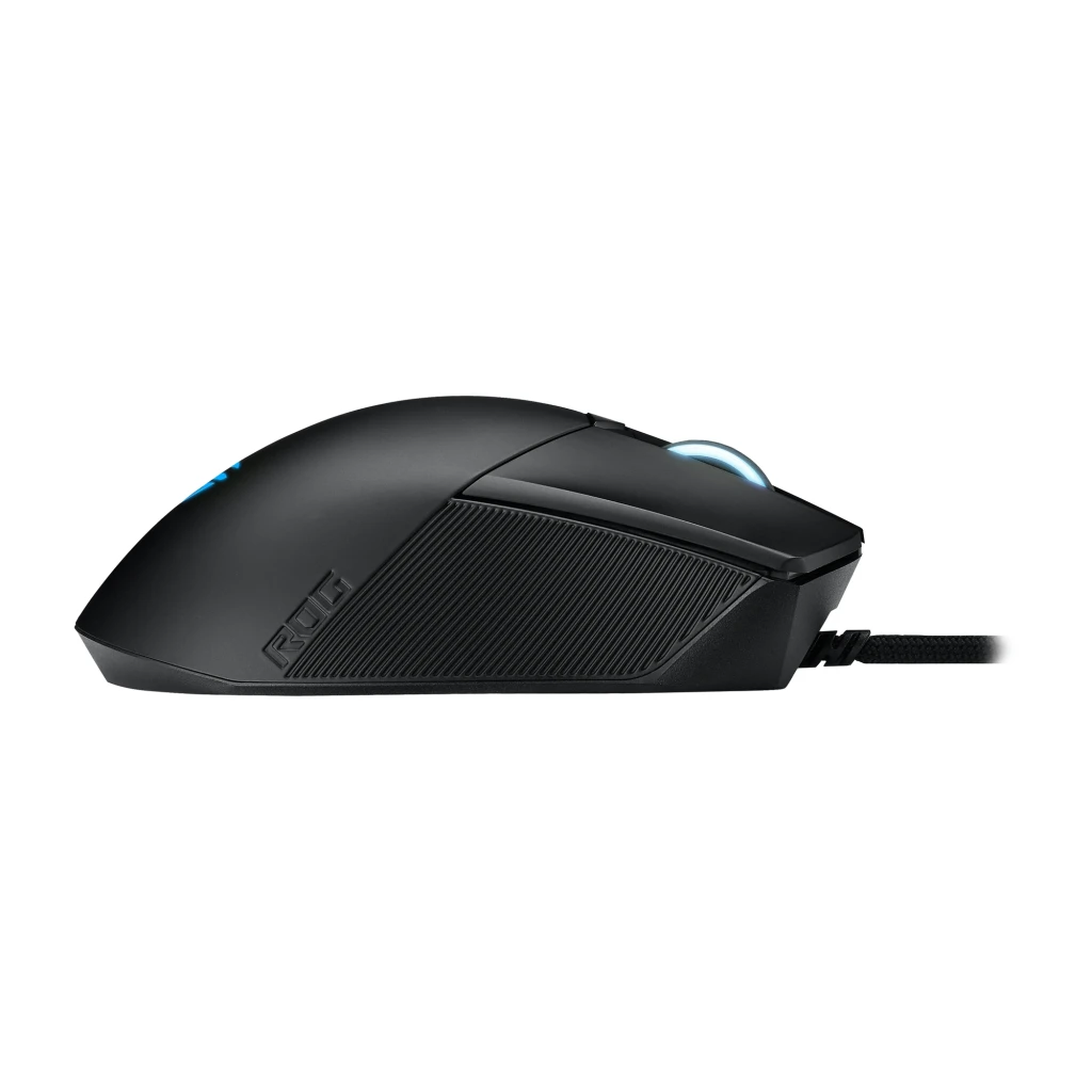 ASUS ROG Gladius III 19000 DPI Preto, vista superior: roda com iluminação roxa e logótipo ROG vermelho - Item5