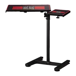 Next Level Racing Suporte Free Standing Keyboard & Mouse preto, vista lateral: duas bandejas ajustáveis com logo e base em T